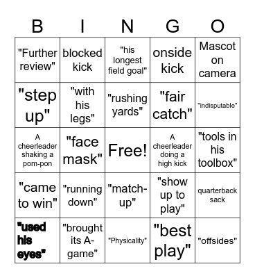 FOOTBALL CALLS & VISUALS BINGO Card