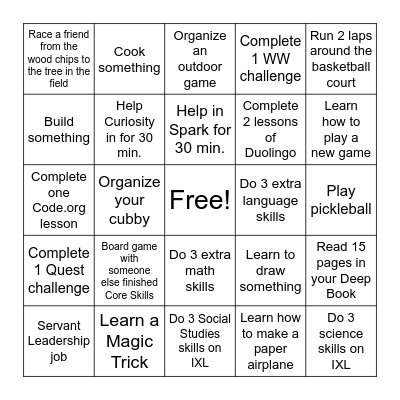Scholar's Choice Bingo -- 2 HB for each row you complete Bingo Card