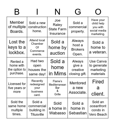 Realtors & Friends Networking Luncheon Bingo Card