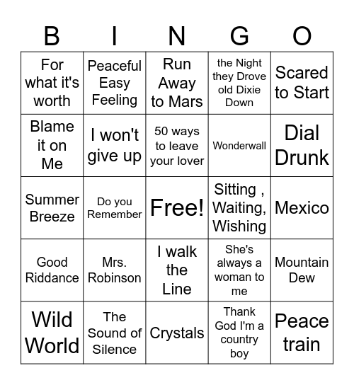 Folk and Acoustic #2 Bingo Card