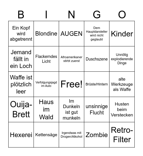 Horror Bingo Card