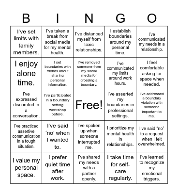 Healthy Boundaries Bingo Card