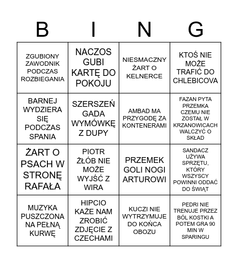 Bingo obozowe 2025 Bingo Card