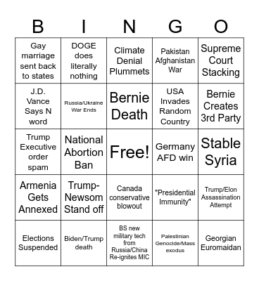 2025 Politics Bingo! Bingo Card