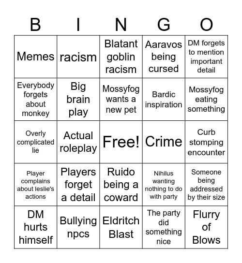 D&D Bingo Card