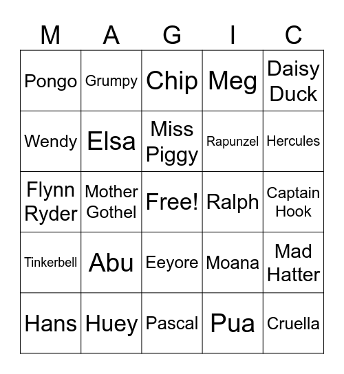 Disney Bingo Card