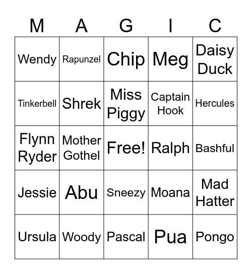 Disney Bingo Card
