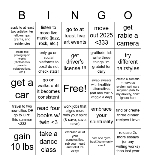 New Year's Resolution BINGO 2025 Bingo Card