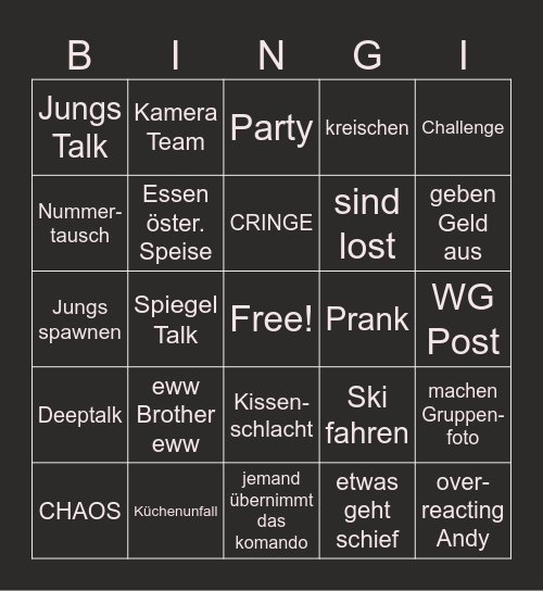 Medschen WG Bingi Bingo Card