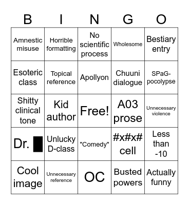 SCP New Page Bingo Card