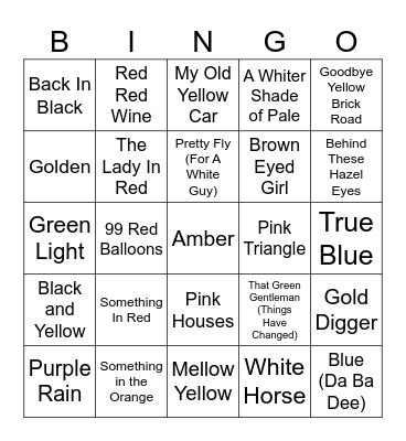 Songs With a "Color" in the Title Bingo Card