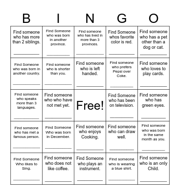 Find Someone Who Bingo Card