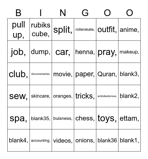 Untitled Bingo Card