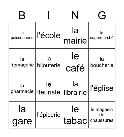 Les magasins Bingo Card
