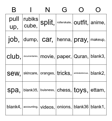 Untitled Bingo Card