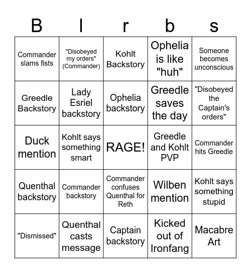 Commander RP Bingo Card