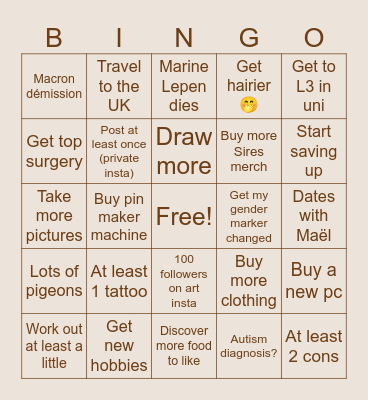 Goal 2025 Bingo Card