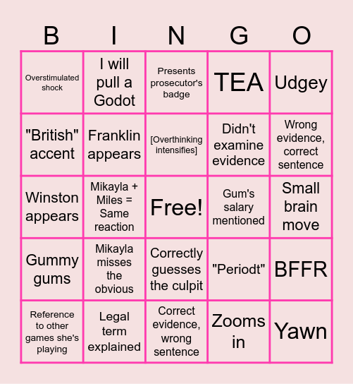 Mikayla's investigations (v2) Bingo Card