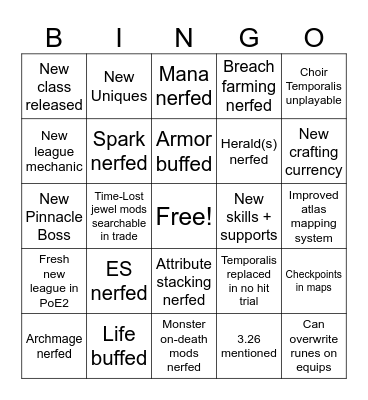 PoE announcement Bingo Card