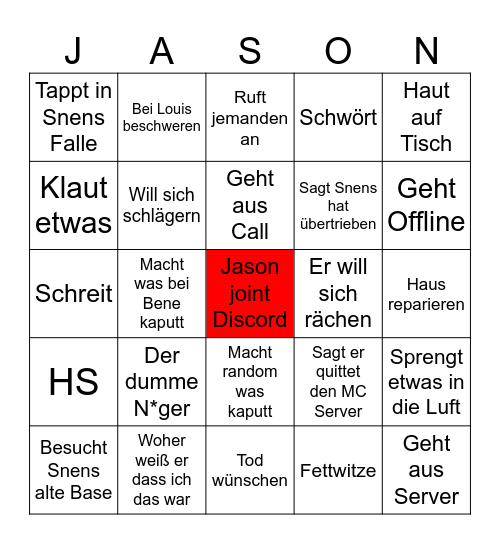 Jason vs Snens Bingo Card