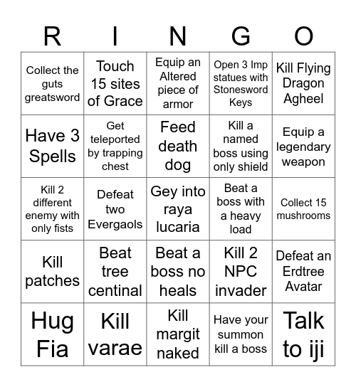 Elden Ring Bingo Card