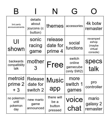 switch 2 direct Bingo Card