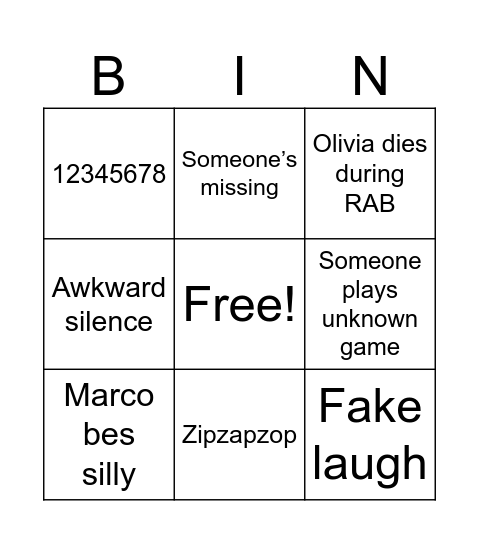 Untitled Bingo Card