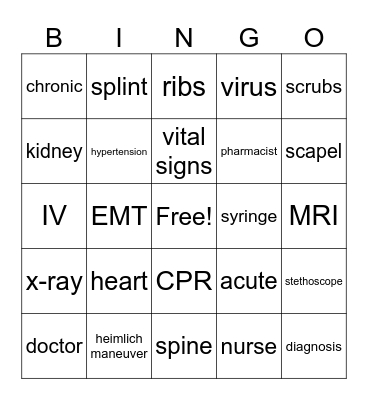 Medical Bingo Card