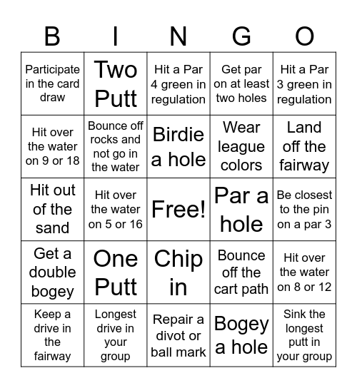 LLGA 9 Holers Bingo Card