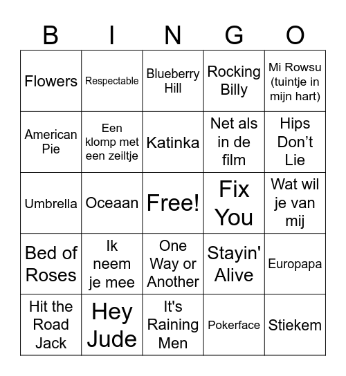 Muziek Bingo Card