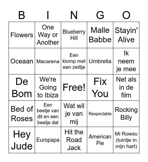 Muziek Bingo Card