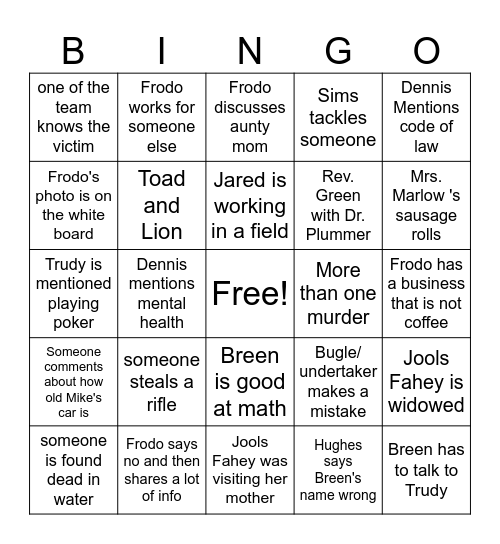 Brokenwood Bingo Card