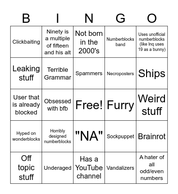 People with no respect in the lbc fandom Bingo Card