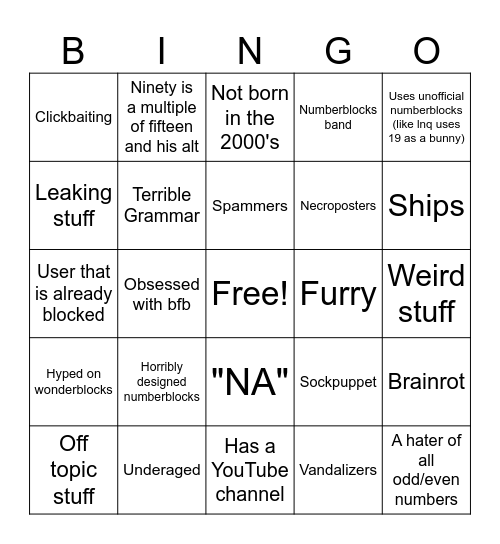 People with no respect in the lbc fandom Bingo Card