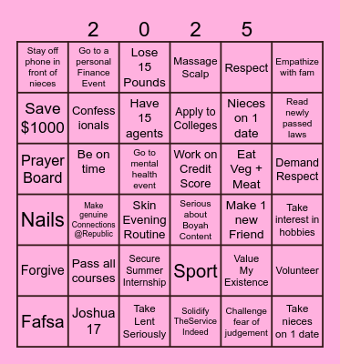 LIFE Bingo Card