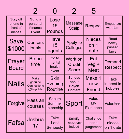 LIFE Bingo Card