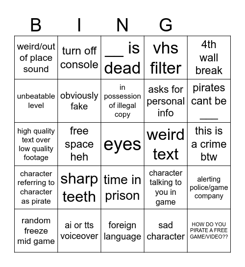 anti piracy Bingo Card