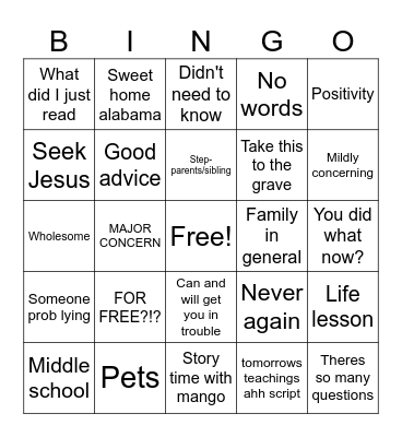 Pinkmango confessions bingo Card