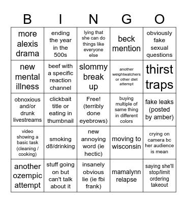 amberlynn bingo 2025 Bingo Card
