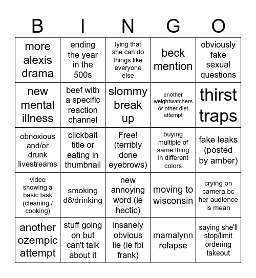 amberlynn bingo 2025 Bingo Card
