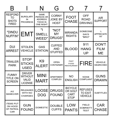 ON PATROL LIVE Bingo Card