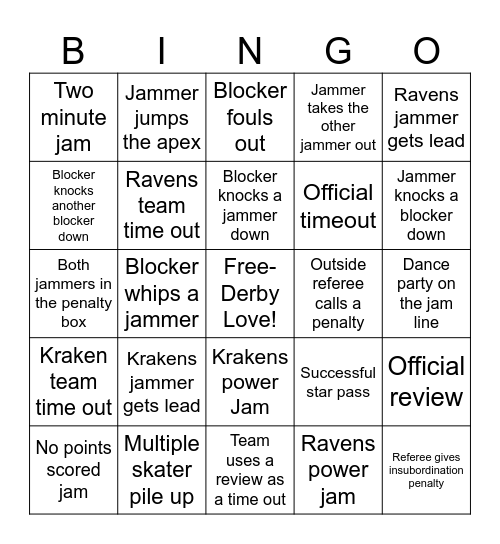 SO Derby Home Team BINGO Card