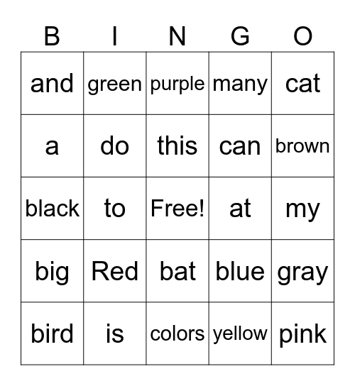 Bird colors Bingo Card
