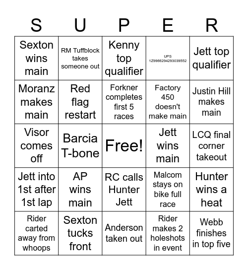 Supercross 2025 Bingo Card