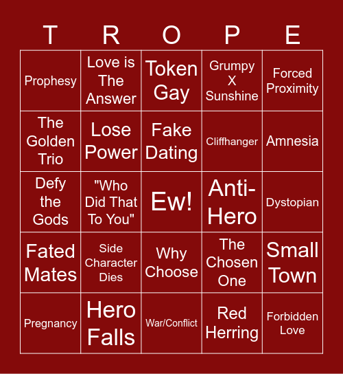 Book Trope Bingo Card