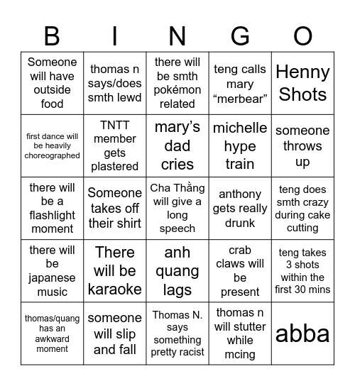 Mary and Teng’s Wedding Bingo Card