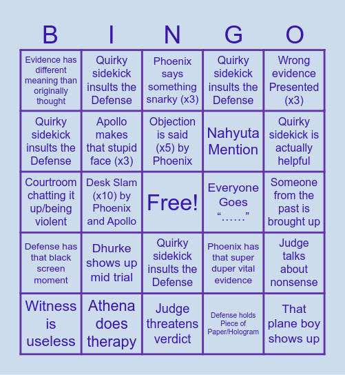 AA COURTROOM BINGOO Bingo Card
