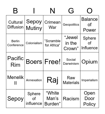 Imperialism Bingo Card