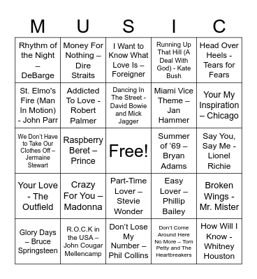 1985 Bingo Card