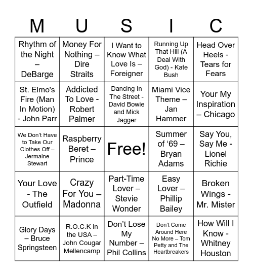 1985 Bingo Card